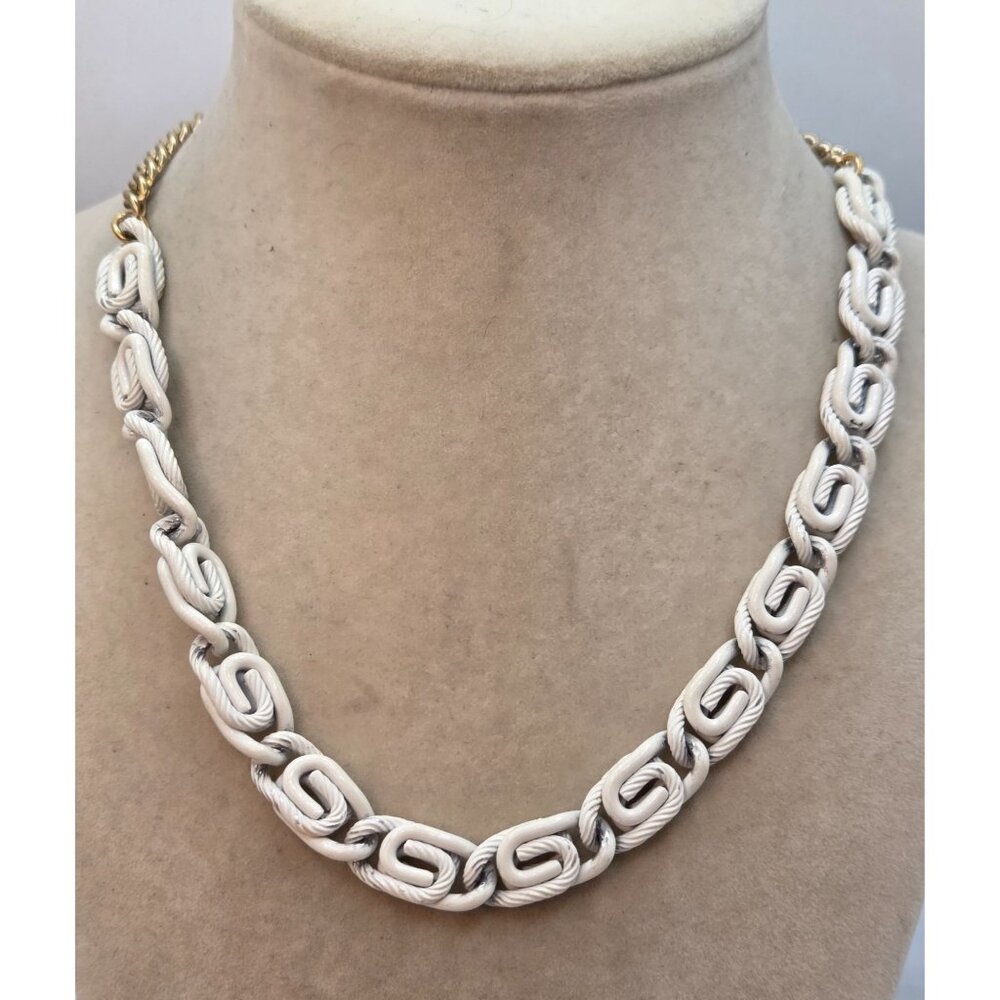 Chunky White Chain Link Necklace With Gold-Tone Adjustable Clasp And Accent Bead